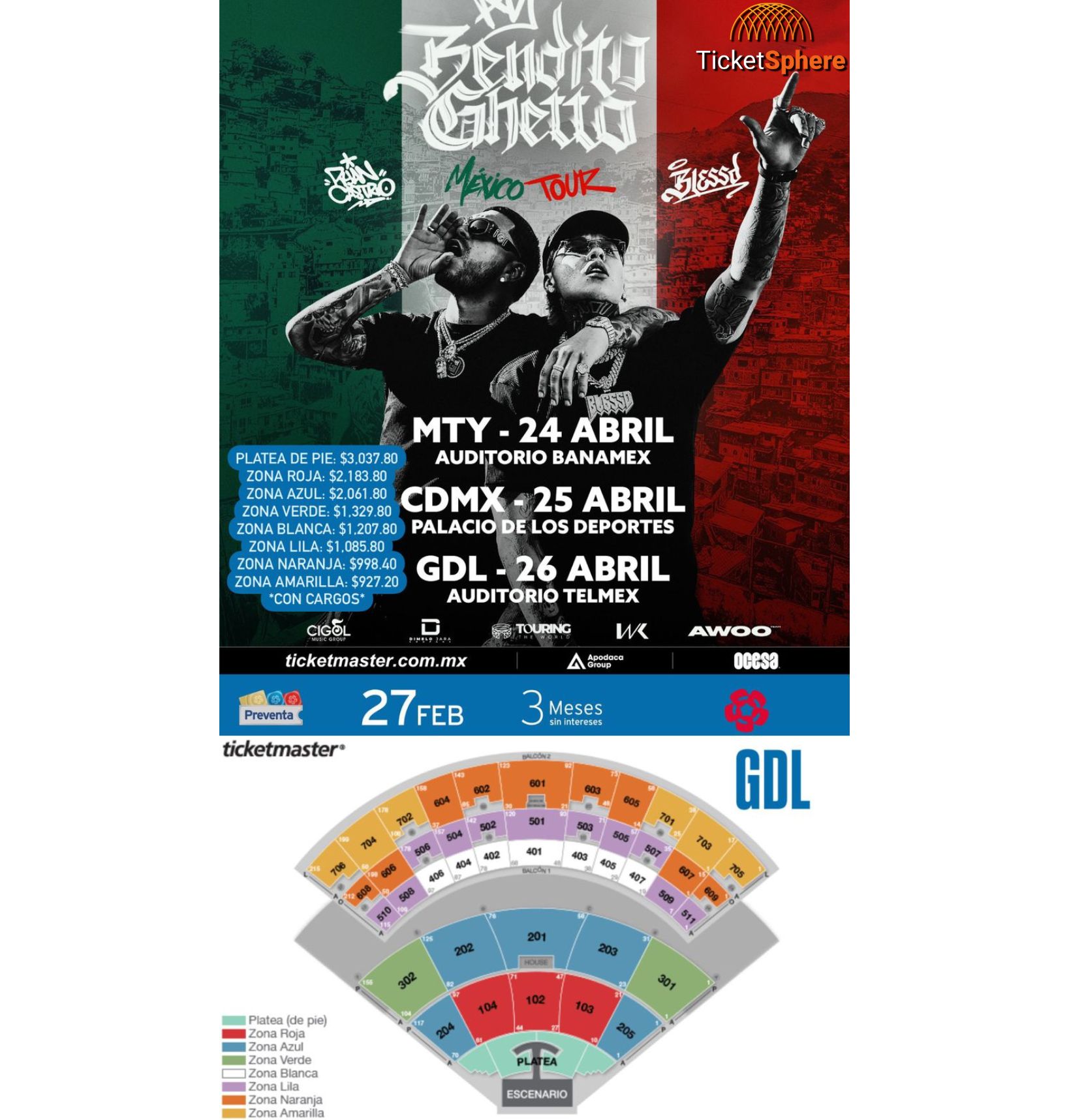 Bendito Ghetto México Tour 2025"Guadalajara (GDL): 26 de abril - Auditorio Telmex ! 